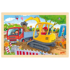  Goki 57338 kotrógép az építkezésen 24 darabos fa puzzle puzzle, kirakós