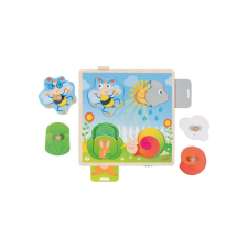 Goki fából készült háttérforma puzzle, kert, 4 db. puzzle, kirakós