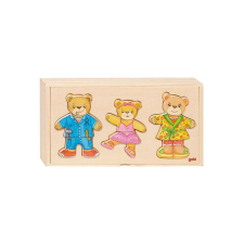 Goki fából készült, kihúzható puzzle mackók fadobozban, 36 db. puzzle, kirakós