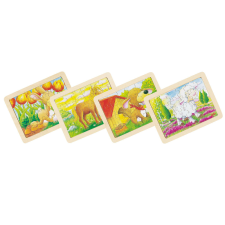 Goki Fából készült puzzle - állatok, 6 féle, 1 darab puzzle, kirakós