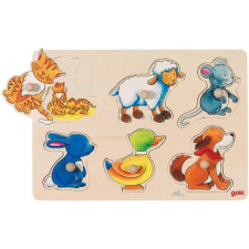 Goki Fogantyús Kirakó - Állatok És Kicsinyeik - 1 Éves Kortól, Fa, Többszínű (212484) kreatív és készségfejlesztő