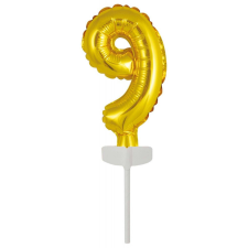  Gold, Arany 9-es szám fólia lufi tortára 13 cm party kellék