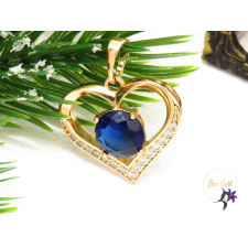  Gold filled szívlakú medál kék kővel-18K medál
