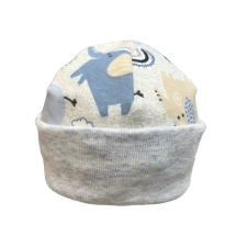 Gólyahír Pamut "Fürdető"Sapka - Kék/Szürke Elefántos "1" babasapka, sál