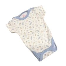 Gólyahír Rövid Ujjú Pamut Body - Fehér/Kék/Bézs Apró Mintás - 74 kombidressz, body