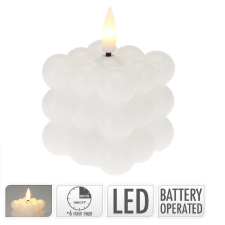  Golyós kocka gyertya fehér LED-es időzítős elemes (elemmel) 6x6cm dekorációs kellék