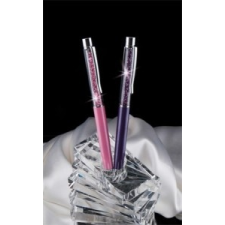  Golyóstoll, felül rózsaszín kristályokkal, 14 cm, Crystals from SWAROVSKI®, rózsaszín toll