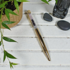  Golyóstoll rózsakvarc, gránát és hegyikristály ásványokkal toll