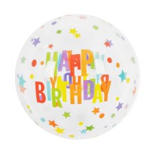 Gömb alakú buborék lufi – 50 cm – Happy Birthday csillagokkal party kellék