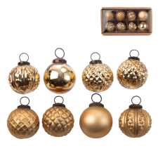  Gömbdíszkészlet 8 cm átmérő arany fényes és matt 8 db karácsonyfadísz