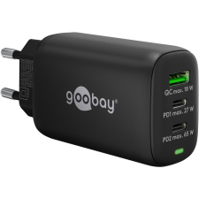Goobay 65407 PD GaN USB-A / 2x USB-C Hálózati töltő - Fekete (65W) mobiltelefon kellék