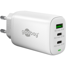 Goobay 65408 PD GaN USB-A / 2x USB-C Hálózati töltő - Fehér (65W) mobiltelefon kellék