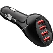Goobay autós USB adapter töltő 12-24V 4db USB fekete nagy teljesítményű (10A) kábel és adapter