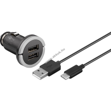 Goobay autós USB mini adapter töltő 2xUSB + kábel USB-C csatl. 1m fekete (2,1A) kábel és adapter