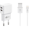 Goobay Hálózati 2xUSB töltő 12W + USB - USB-C kábel - Fehér (44987)
