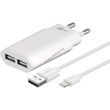 Goobay hálózati adapter 2 x USB aljzat + kábel Apple lightning 1m 2,1A fehér mobiltelefon kellék