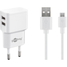 Goobay Micro-USB / 2x USB-A Hálózati töltő - Fehér (5V / 2.4A) mobiltelefon kellék