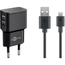 Goobay Micro-USB / 2x USB-A Hálozati töltő készlet - Fekete (18W) (44984) mobiltelefon kellék