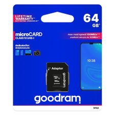 Goodram memóriakártya 64gb (microsdxc, class 10, uhs-i 1, m1aa-0640r11 utód) + sd adapter m1aa-0640r12 memóriakártya