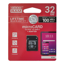 Goodram memóriakártya transflash 32gb (microsdhc, class 10, uhs-i 1, m1aa-0320r11 utódja) + sd adapter memóriakártya