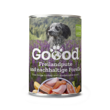 Goood Goood Senior Freilandpute & Nachhaltige Forelle - pulykás és pisztrángos konzerv 400 g kutyaeledel