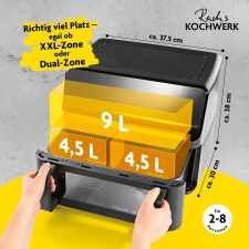 GourmetMaxx GOURMETMAXX Forrólevegős fritőz/ Airfryer Digitális Vario kétkamrás 9L fritőz