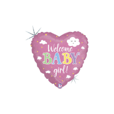 Grabo S.R.L. 46 cm-es Welcome Baby Girl feliratos, hologrammos fólia lufi party kellék