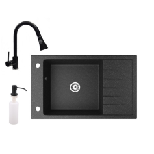 Gránit mosogató NERO Grande + kihúzható zuhanyfejes Snake csaptelep + adagoló (fekete) csaptelep