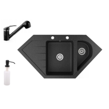 Gránit mosogató NERO Joker + kihúzható zuhanyfejes Shower csaptelep + adagoló (fekete) csaptelep