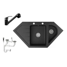  Gránit mosogató NERO Joker + kihúzható zuhanyfejes Shower csaptelep + dugókiemelő (fekete) csaptelep