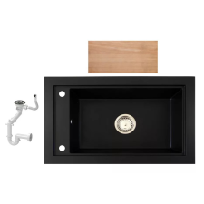 Gránit mosogató Nero Panama + szifon + vágódeszka (matt fekete) mosogatótálca