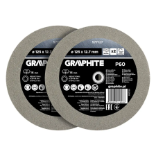 Graphite Köszörűkorong asztali köszörűhöz, P60, 125x12.7mm, 20/16/12.7mm redukálógyűrűkkel, 2db barkácsgép tartozék