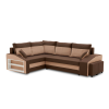 Greensite Grande sarokkanapé polcokkal és puffokkal , polc a bal karfaban puffok a jobb karfaban, baloldali, szövet anyag, hab töltet, barna