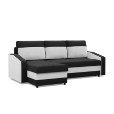 Greensite Hewlet sarokkanapé, 2 ágyneműtartóval, szövet anyag, univerzális oldal, bonell töltet, fekete - fehér bútor