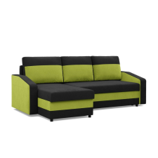 Greensite Hewlet sarokkanapé, 2 ágyneműtartóval, szövet anyag, univerzális oldal, bonell töltet, fekete - zöld bútor