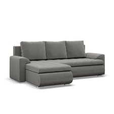 Greensite Tokio sarokkanapé, 2 ágyneműtartóval, bársony, baloldali, világosszürke bútor