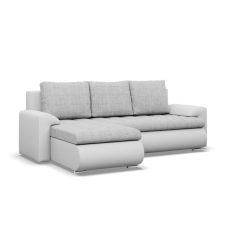 Greensite Tokio sarokkanapé, 2 ágyneműtartóval, fonott + műbőr, baloldali, szürke - fehér bútor
