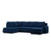 Greensite Tokio U sarokkanapé, 3 ágyneműtartóval, bársony, baloldali, kék