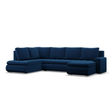 Greensite Tokio U sarokkanapé, 3 ágyneműtartóval, bársony, baloldali, kék bútor