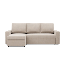 Greensite Zeus sarokkanapé, 2 ágyneműtartóval, egyenes kartámasz, bársony, univerzális oldal, bonell töltet, bézs bútor