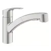 Grohe Eurosmart konyhai csaptelep, alacsony, L típus, zuhany, 2 funkció, matt, szatén rozsdamentes acél, 30305DC1