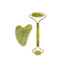Gua Sha arcmasszázs henger készlet, Jade Stone, Arcra és testre, Ránctalanító, Zöld bőrápoló eszköz