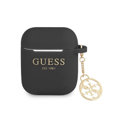 Guess 4G Charm szilikon tok AirPods 1/2 készülékhez fekete fülhallgató, fejhallgató tok