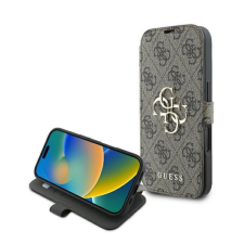 Guess 4G Metal Logo iPhone 16 flip/oldalra nyíló tok, barna GUBKP16S4GMGBR tok és táska
