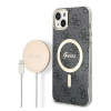 Guess 4G Print MagSafe Apple iPhone 14 hátlap tok, fekete+ MagSafe töltő