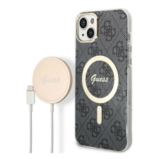 Guess 4G Print MagSafe Apple iPhone 14 Plus hátlap tok, fekete + MagSafe töltő tok és táska