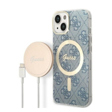 Guess 4G Print MagSafe Apple iPhone 14 Plus hátlap tok, kék + MagSafe töltő tok és táska