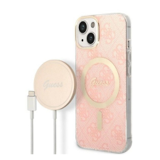 Guess 4G Print MagSafe Apple iPhone 14 Plus hátlap tok, pink + MagSafe töltő tok és táska