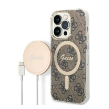 Guess 4G Print MagSafe Apple iPhone 14 Pro hátlap tok, barna + MagSafe töltő tok és táska
