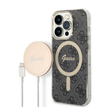Guess 4G Print MagSafe Apple iPhone 14 Pro hátlap tok, fekete + MagSafe töltő tok és táska